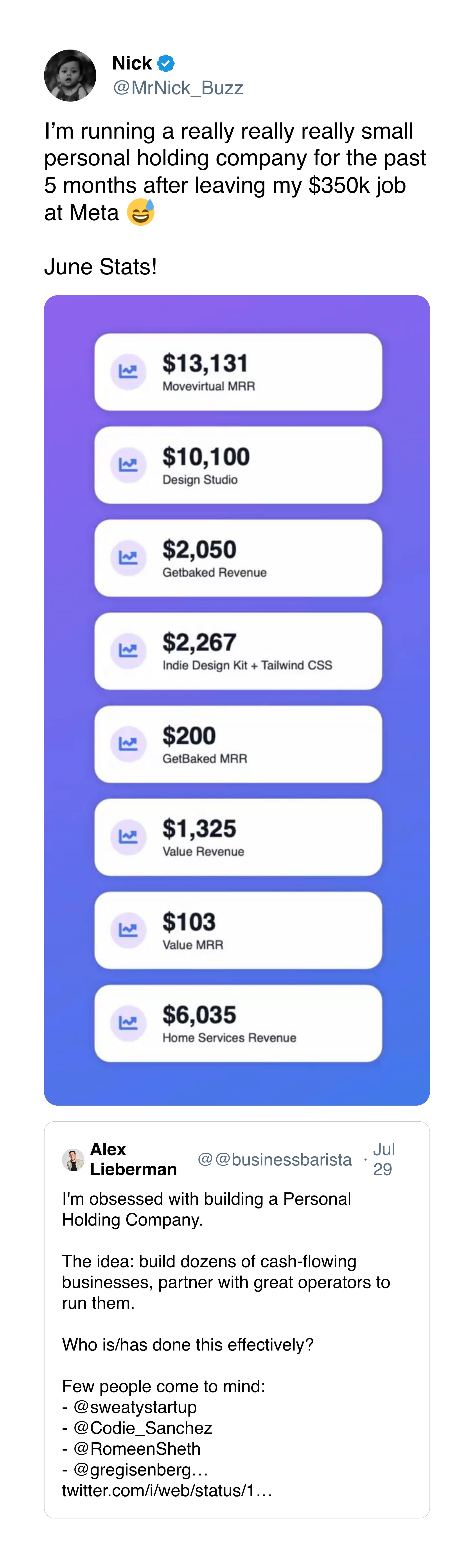 It is an image of a tweet with an MRR screenshot.