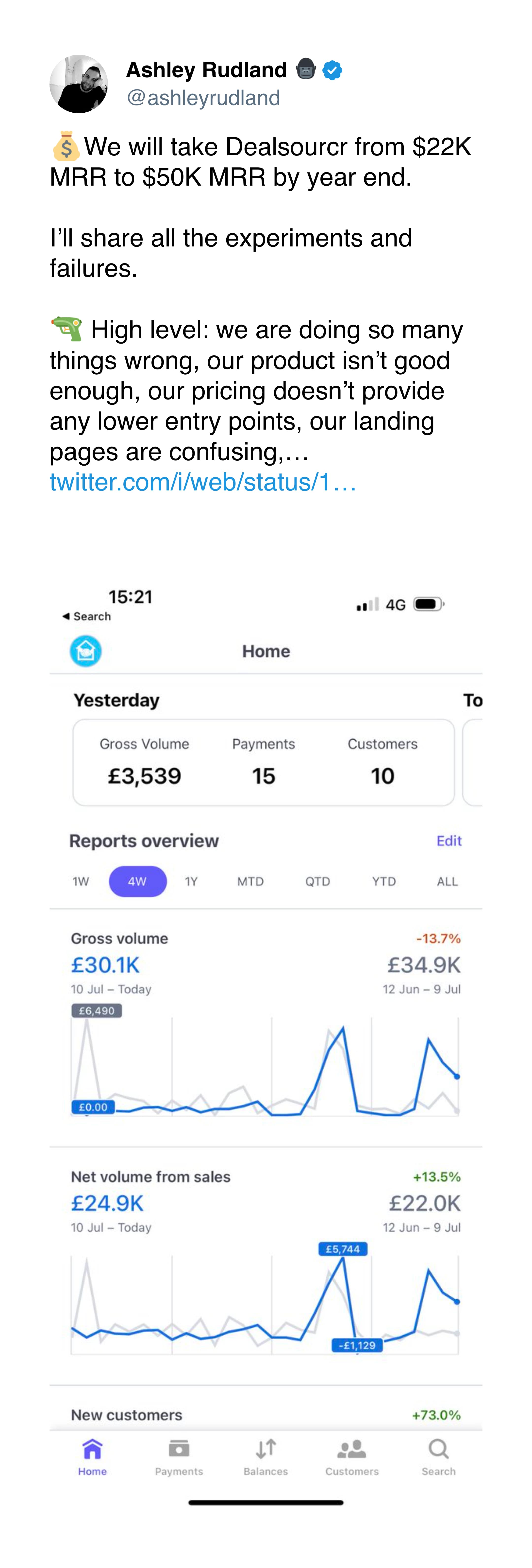 It is an image of a tweet with an MRR screenshot.