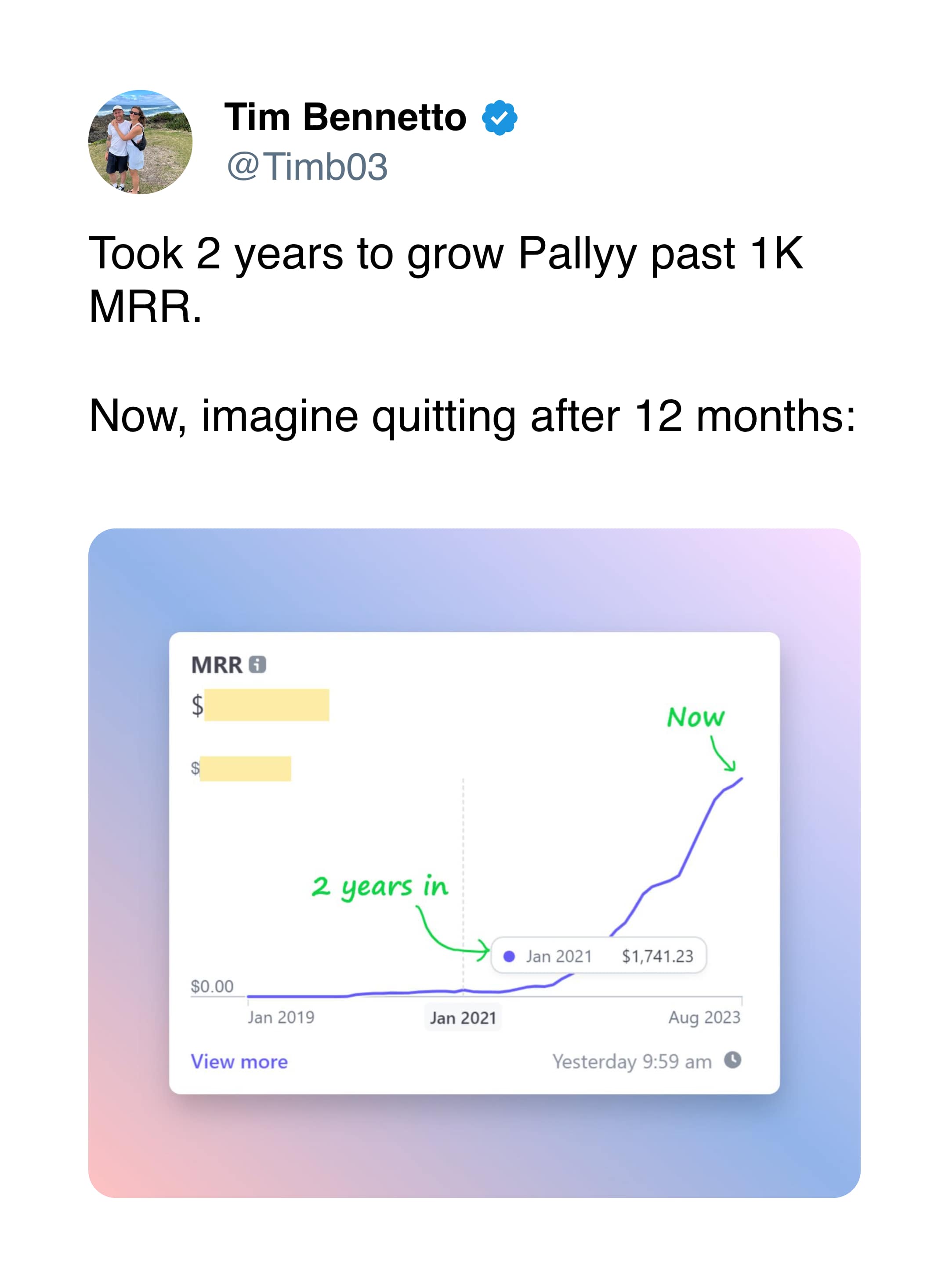 It is an image of a tweet with an MRR screenshot.